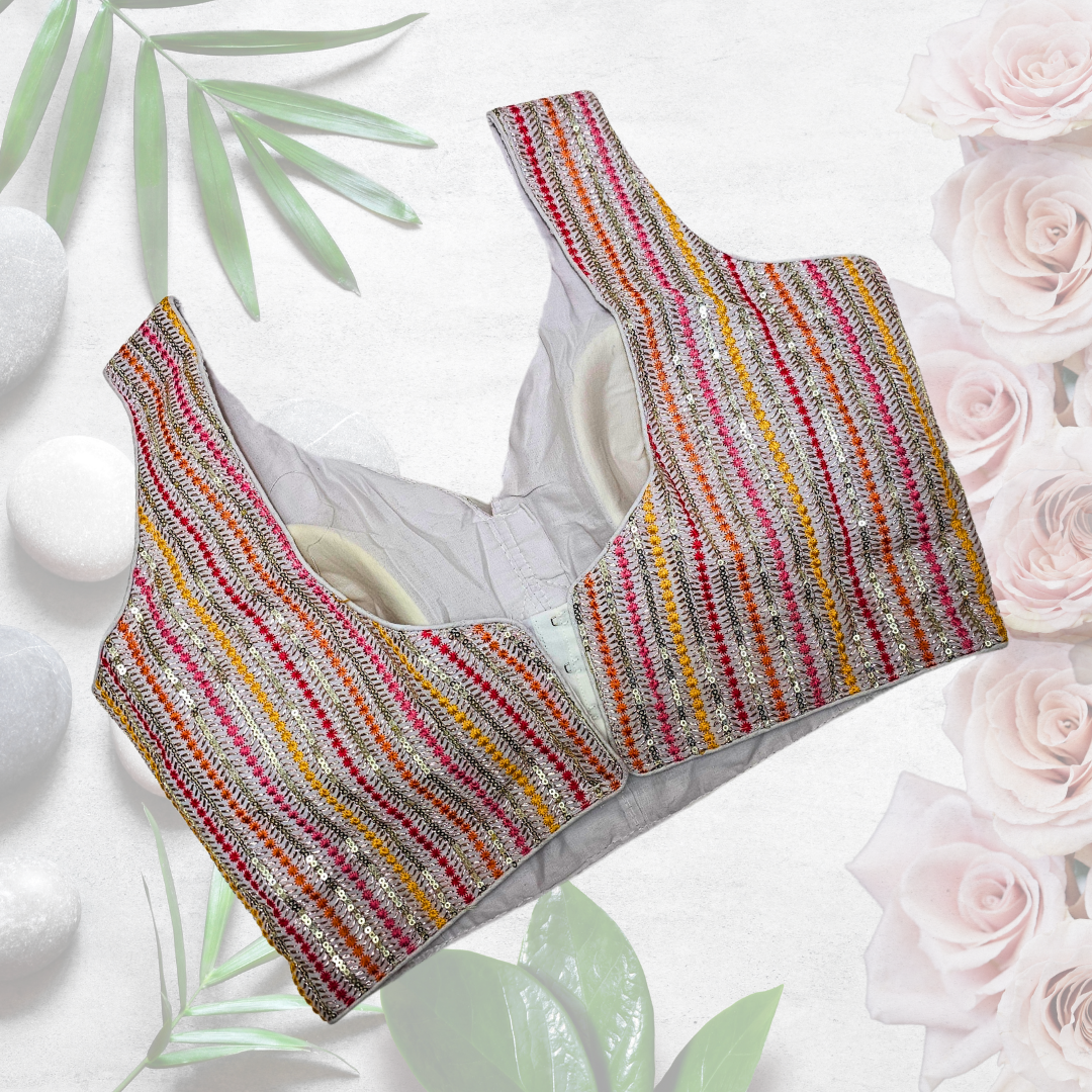 White Multithread Partywear Sweetheart Neck Blouse - Image 2