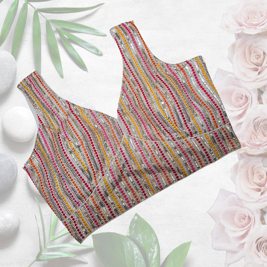 White Multithread Partywear Sweetheart Neck Blouse