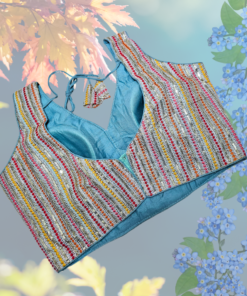 Alternative view of Light Blue Multithread Partywear Sweetheart Neck Blouse