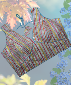 Light Blue Multithread Partywear Sweetheart Neck Blouse