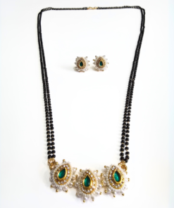 Alternative view of Long Mangalsutra - Green Stone and Pearl Two Stranded