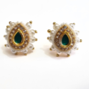 green stone pendant, black beads chain, and matching earrings