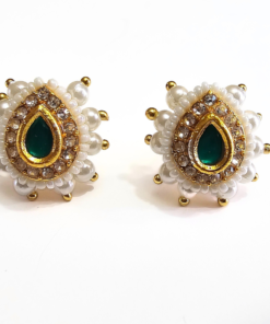 green stone pendant, black beads chain, and matching earrings