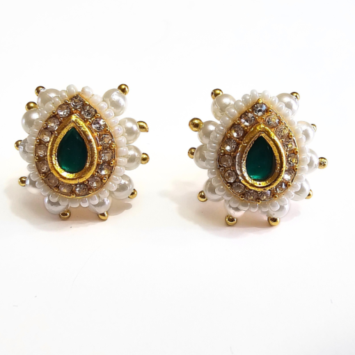 green stone pendant, black beads chain, and matching earrings