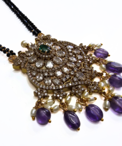 Short mangalsutra with purple beads and black beaded chain