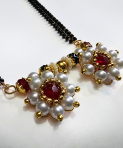 Moti Kudi long mangalsutra with white pearl design and matching earrings
