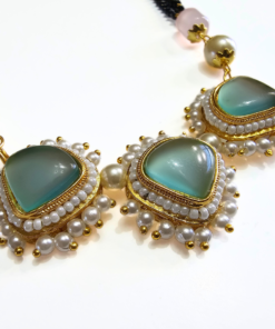 Long mangalsutra with pastel shade and pink beads, black bead chain, and lightweight design