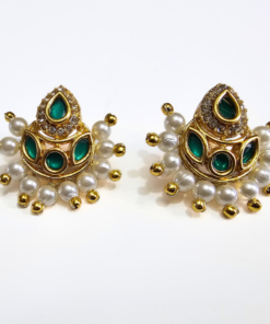 Alternative view of Green Stone & Kundan Long Mangalsutra with Earrings