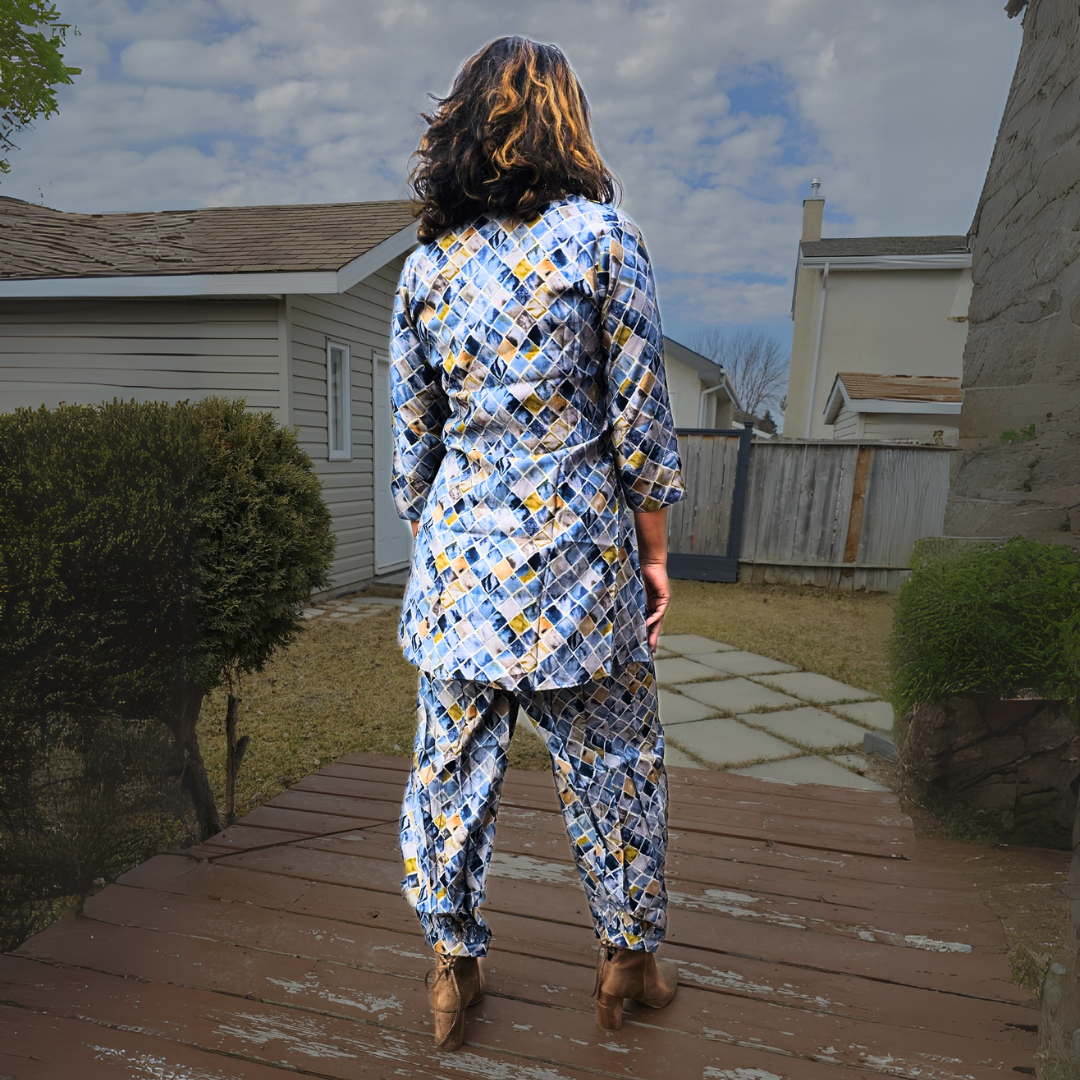 Soft Silk Blue-Gold Pattern Co-ord Set - Image 3