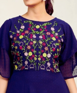 Alternative view of Flared Georgette Dress with Elegant Floral Embroidery - ROYAL BLUE