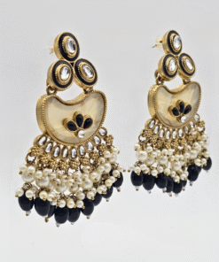 Indo-Western Mother of Pearl Earrings with Mehndi Plating - BLACK