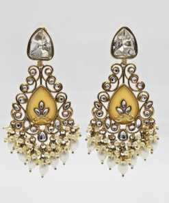 Indo-Western Mother of Pearl Earrings with Mehndi Plating - WHITE