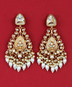 Alternative view of Indo-Western Mother of Pearl Earrings with Mehndi Plating - WHITE