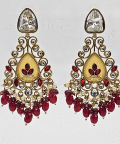 Indo-Western Mother of Pearl Earrings with Mehndi Plating - MAROON