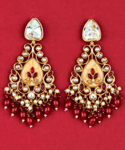 Alternative view of Indo-Western Mother of Pearl Earrings with Mehndi Plating - MAROON
