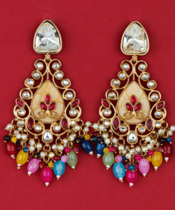 Alternative view of Indo-Western Mother of Pearl Earrings with Mehndi Plating - MULTI