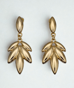 Alternative view of Statement Leaf Design Earrings with High Micron Gold Plating | Bold & Elegant
