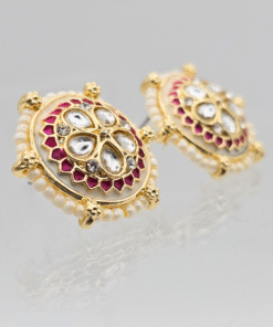 Alternative view of Indo-Western Meenakari Moti Tops with Gold Plating - WHITE