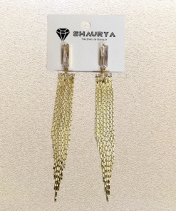 Gold Chain Tassel Earrings with Rectangle Diamond Accent