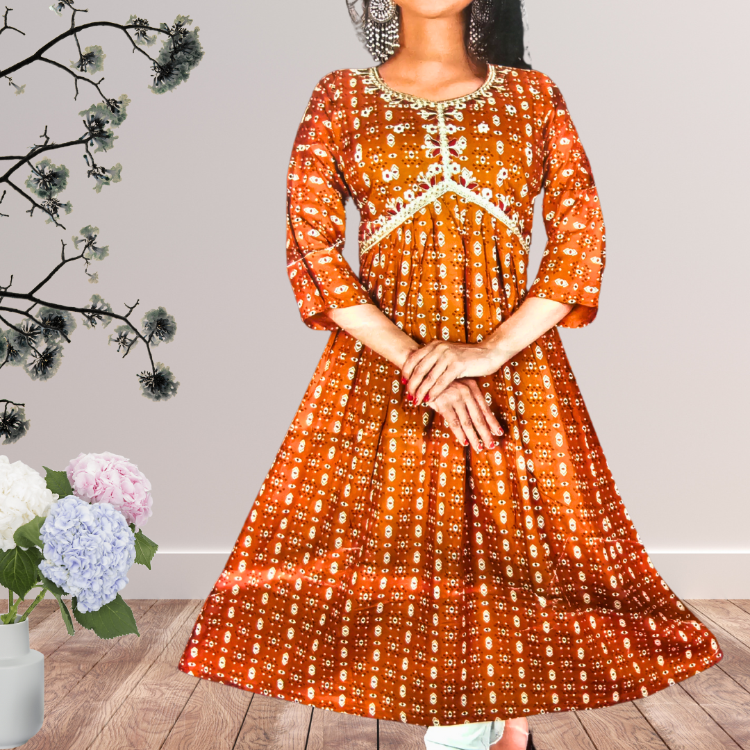 Soft Cotton Blend Flared Long Kurti