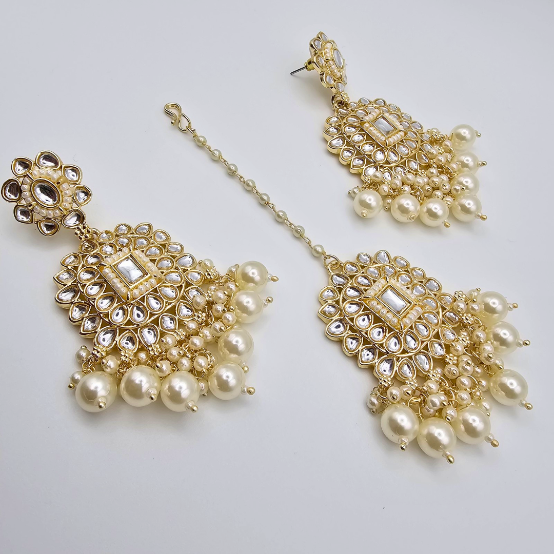 Indo-Western Beads Earring Tikka Set with Gold Plating - Image 2