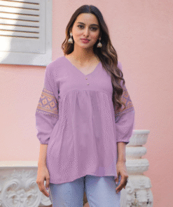 Rayon Wrinkle Printed Top – LIGHT PURPLE