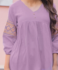 Alternative view of Rayon Wrinkle Printed Top – LIGHT PURPLE