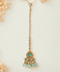 Antique Delicate Maang Tikka with Mehndi Plating - AQUA