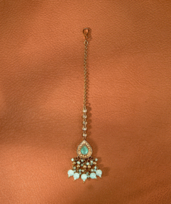 Alternative view of Antique Delicate Maang Tikka with Mehndi Plating - AQUA