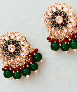 Alternative view of Indo Western Meenakari Earrings with Gold Plating – GREEN