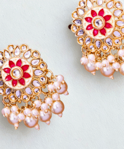 Alternative view of Indo Western Meenakari Earrings with Gold Plating – WHITE