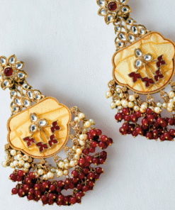 Alternative view of Indo Western Meenakari Earrings with Mehndi Plating – MAROON