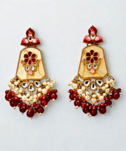 Indo Western Mother of Pearl Earrings with Mehndi Plating – MAROON