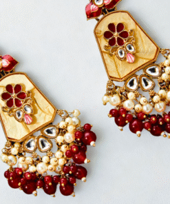 Alternative view of Indo Western Mother of Pearl Earrings with Mehndi Plating – MAROON
