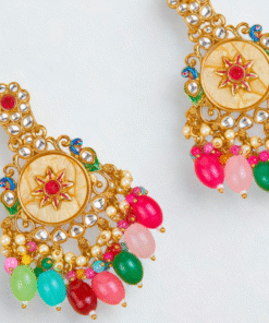 Alternative view of Indo Western Mother of Pearl Earrings with Mehndi Plating – MULTICOLOR