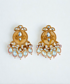 Indo Western Mother of Pearl Earring with Mehndi Plating – WHITE