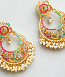 Alternative view of Indo Western Pearl Earring with Mehndi Plating – MULTICOLOR