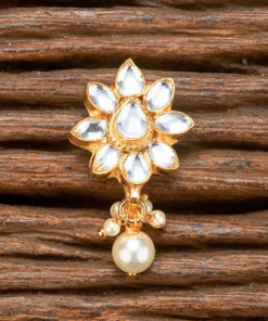 Alternative view of Kundan Pressing Nose Ring with Gold Plating - WHITE