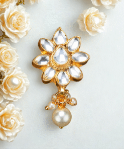 Kundan Pressing Nose Ring with Gold Plating - WHITE