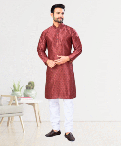 Maroon Jequard Silk Digital Printed Kurta Pajama Set