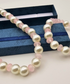 Alternative view of White Pearl & Pink Bead Necklace Set – Elegant Gloss Finish with Matching Bracelet