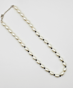 White Pearl Necklace with Pink Beads – High Gloss Fashion Finish, 20 cm