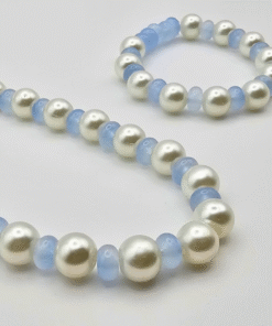 Alternative view of White Pearl & Blue Bead Necklace Set – Elegant Gloss Finish with Matching Bracelet