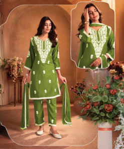 Alternative view of Olive Grace – Embroidered Rayon Kurti Set