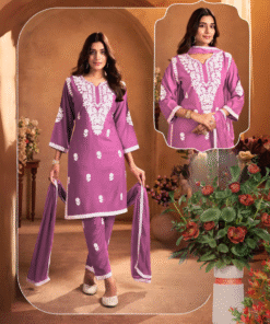 Alternative view of Lavender Mist – Elegant Embroidered Rayon Kurti Set