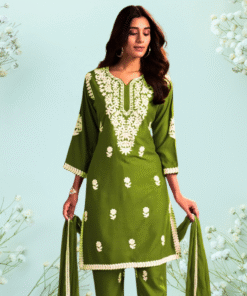 Olive Grace – Embroidered Rayon Kurti Set