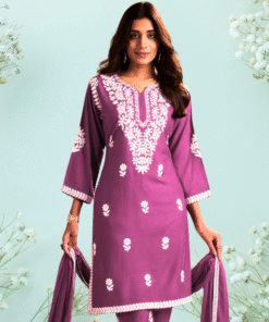Lavender Mist – Elegant Embroidered Rayon Kurti Set
