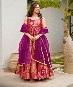 Silk Digital Printed Gown with Matching Dupatta