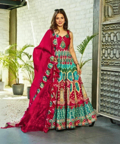 Silk Digital Printed Gown with Matching Dupatta