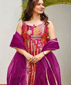 Alternative view of Silk Digital Printed Gown with Matching Dupatta